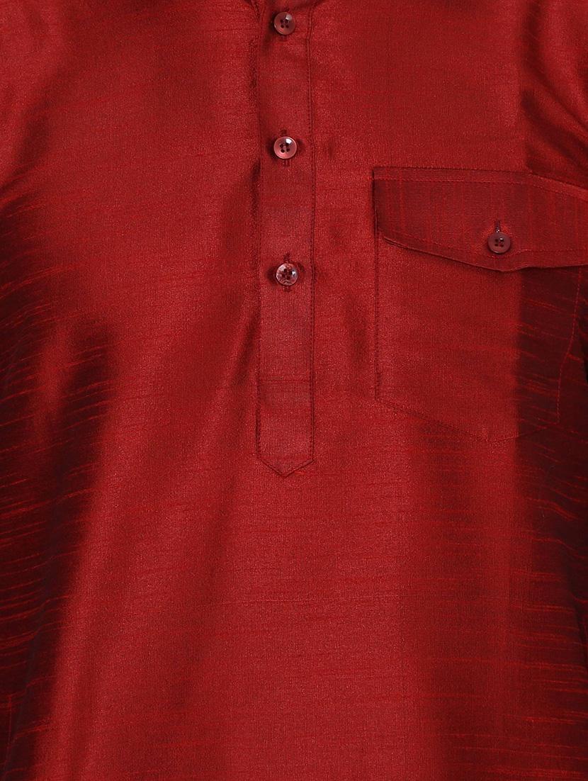 solid red silk blend kurta - 13882658 - Zoom Image - 5