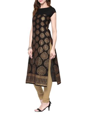 black cotton printed straight kurta - 13885098 - Standard Image - 2