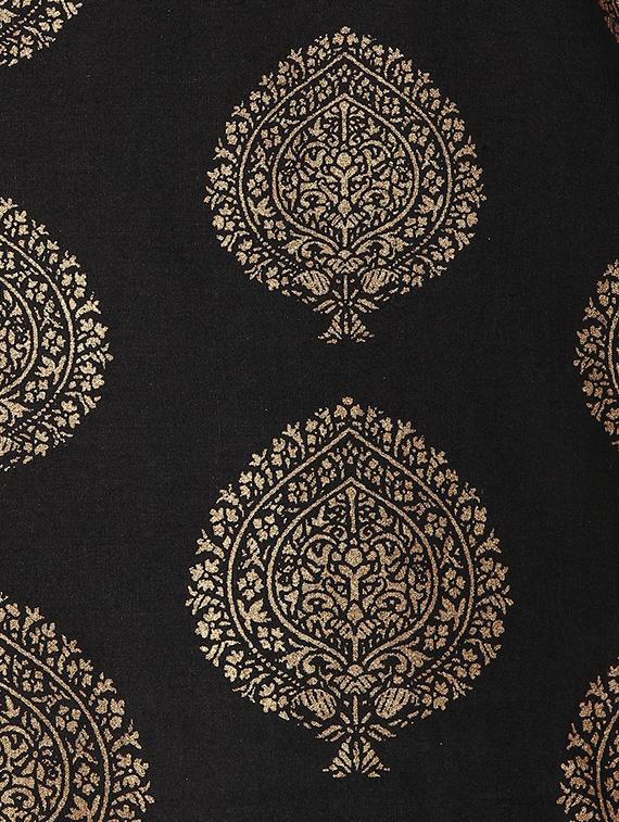 black cotton printed straight kurta - 13885098 - Zoom Image - 5