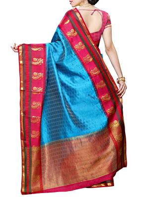 blue kanjivaram silk saree with blouse - 13885495 - Standard Image - 2