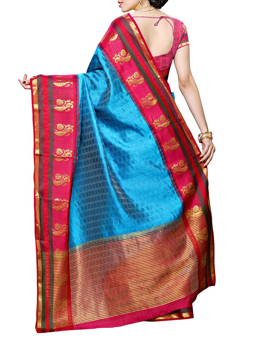 blue kanjivaram silk saree with blouse - 13885495 - Zoom Image - 2