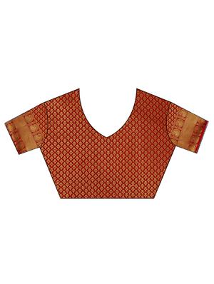 white and red kanjivaram silk saree with blouse - 13885563 - Standard Image - 5