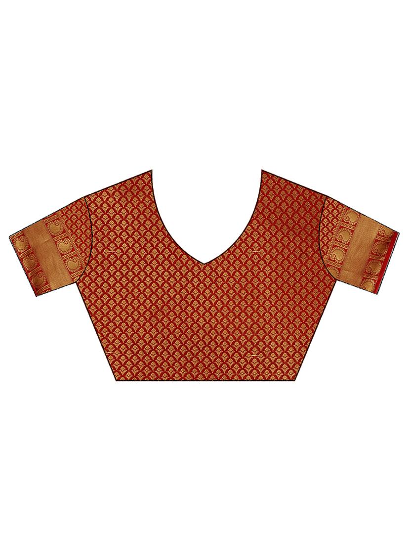 white and red kanjivaram silk saree with blouse - 13885563 - Zoom Image - 5