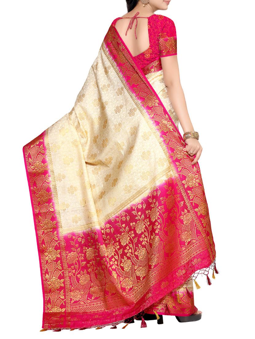 cream silk kanjivaram saree with blouse - 13885694 - Zoom Image - 2