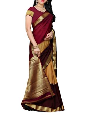 maroon kanjivaram saree with blouse - 13885743 - Standard Image - 2