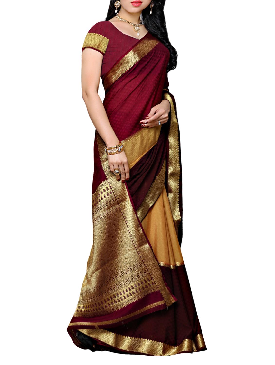 maroon kanjivaram saree with blouse - 13885743 - Zoom Image - 2