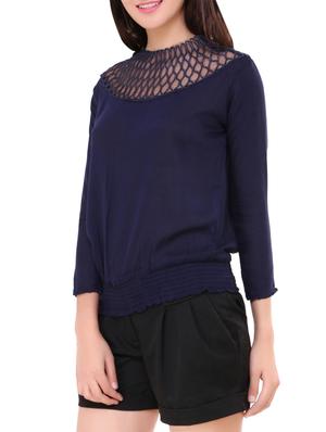 mesh inset mock neck top - 13895139 - Standard Image - 2