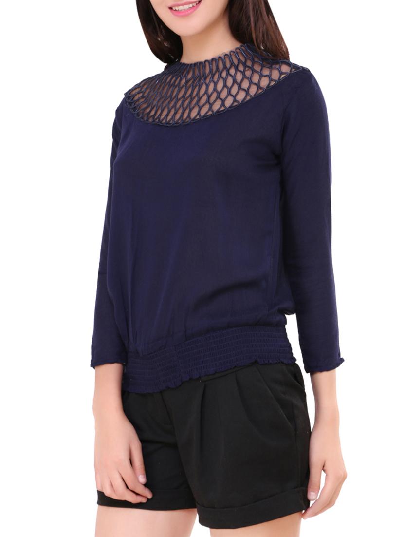 mesh inset mock neck top - 13895139 - Zoom Image - 2