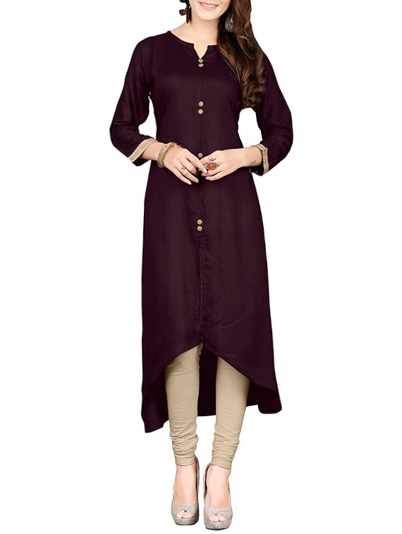Purple Rayon Highlow Kurta - By