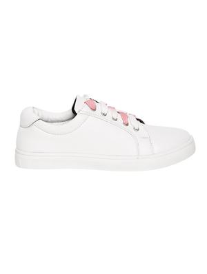 white faux leather laceup sneakers - 13903257 - Standard Image - 2