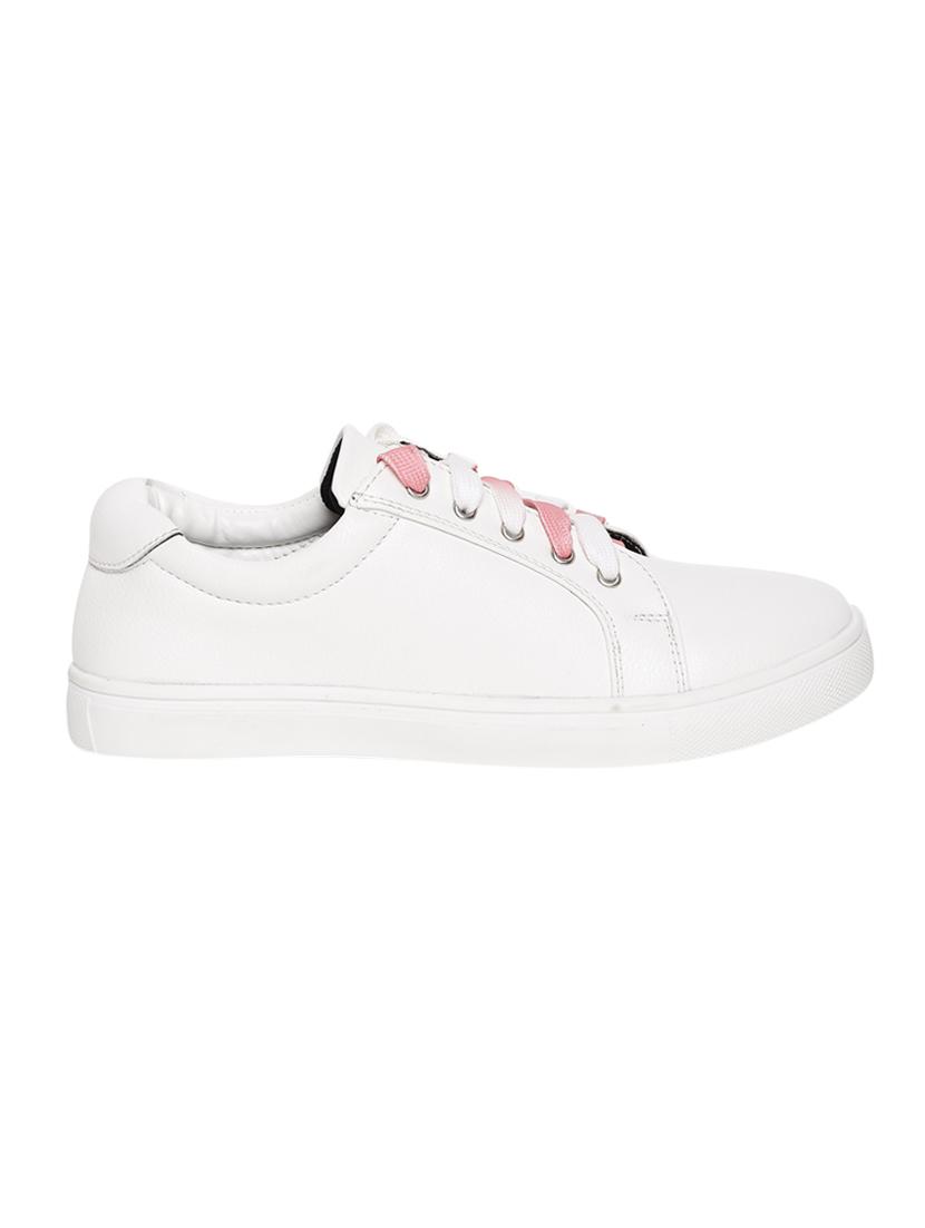white faux leather laceup sneakers - 13903257 - Zoom Image - 2