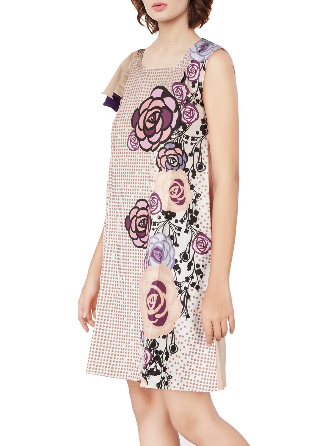 beige printed crepe a-line dress - 13904488 - Zoom Image - 2