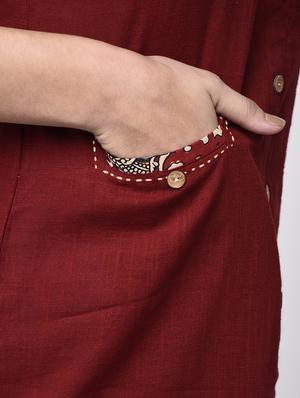 maroon cotton highlow kurta - 13906881 - Standard Image - 5