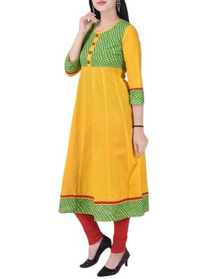 yellow cotton anarkali kurta - 13908581 - Standard Image - 2