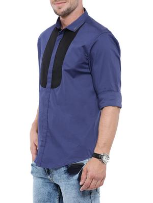 navy blue cotton color block casual shirt - 13918508 - Standard Image - 2