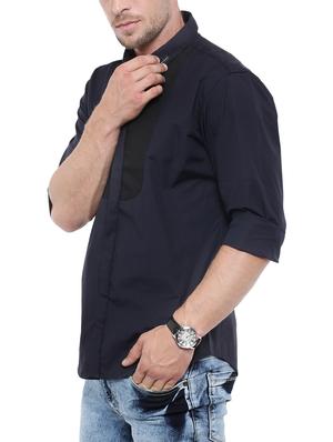 navy blue cotton blend color block casual shirt - 13918510 - Standard Image - 2