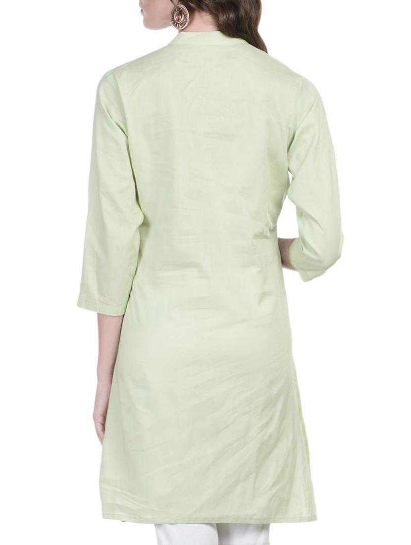 green cotton straight kurti - 13927456 - Zoom Image - 2