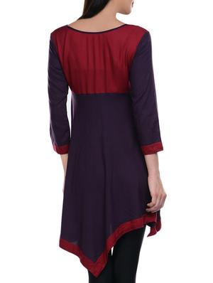 maroon & purple rayon asymmetric kurta - 13927552 - Standard Image - 2