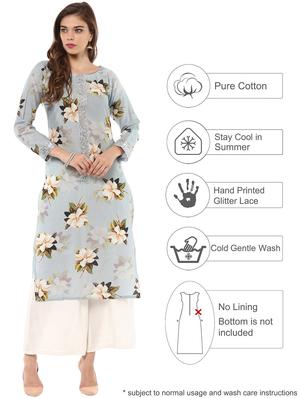 sky blue cotton printed straight kurta - 13927913 - Standard Image - 2