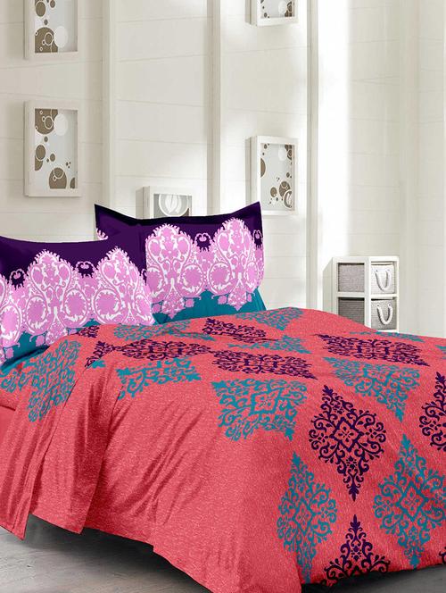 welhouse pink super soft cotton double bed sheet with 2 contrast pillow covers - 13932688 - Standard Image - 1
