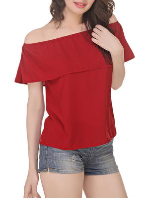 solid maroon off shoulder ruffle top - 13942176 - Standard Image - 2