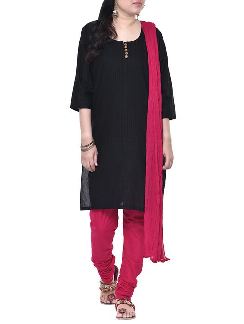 Pintuck solid kurta churidaar with dupatta suit set - 13947318 - Very Small Image - 1