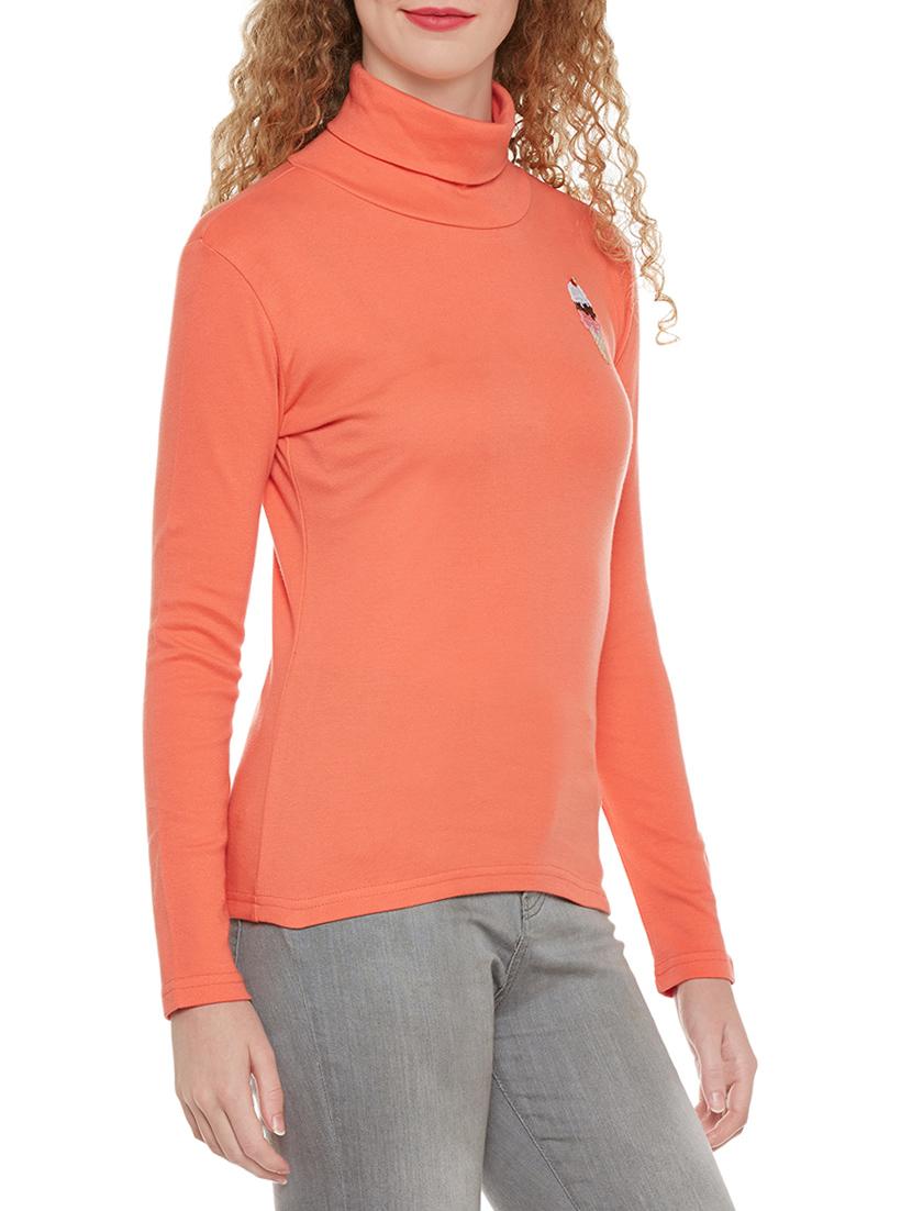 embroidered patch turtle neck top - 13949982 - Zoom Image - 2