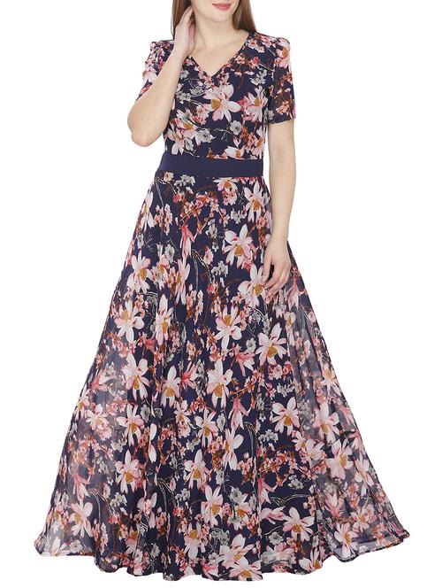 v neckline floral gown - 13959907 - Standard Image - 1