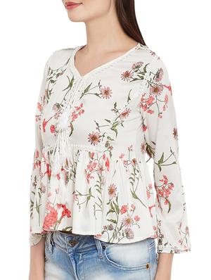 tassel tie neck floral top - 13960025 - Standard Image - 2