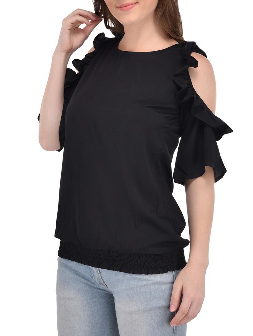 cold shoulder ruffled top - 13961915 - Zoom Image - 2
