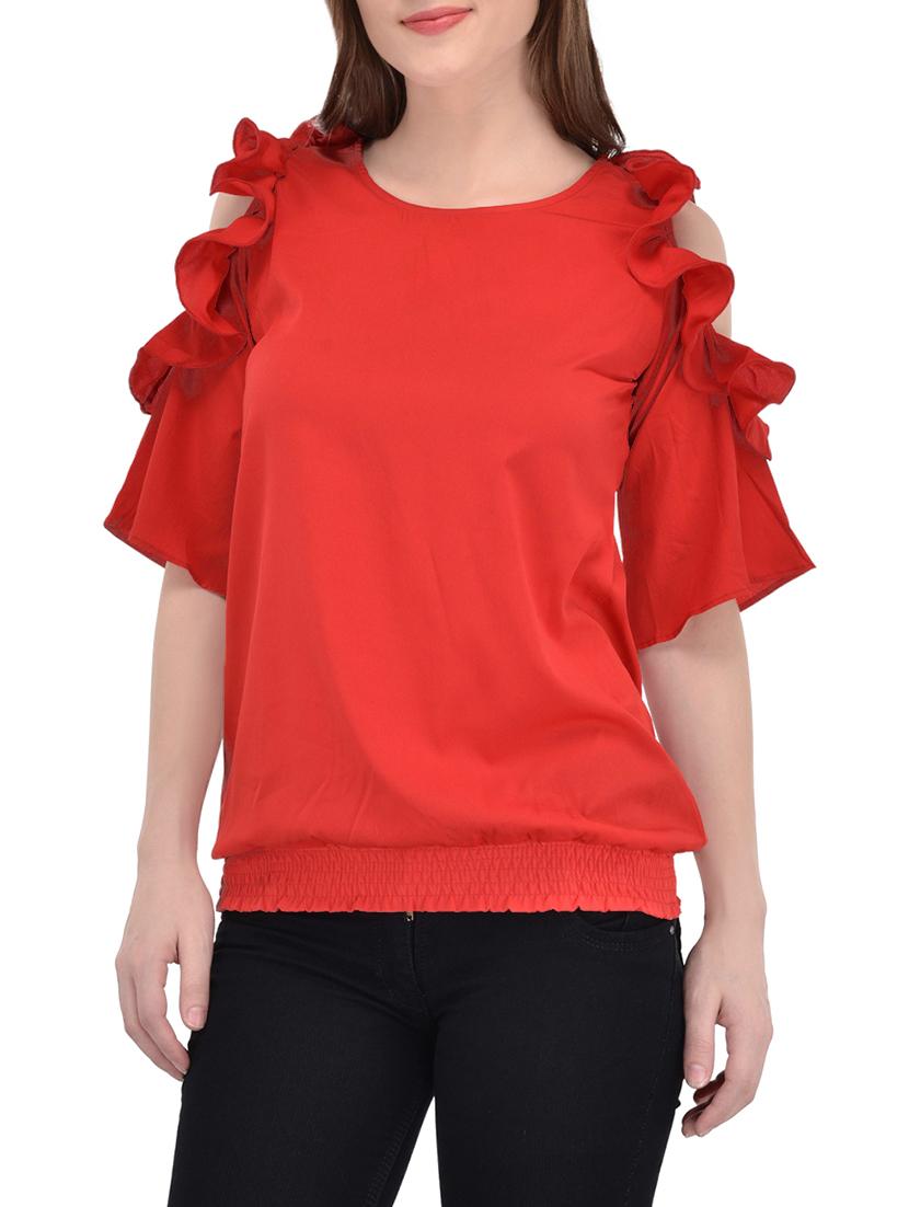 ruffled cold shoulder sleeved top - 13961917 - Zoom Image - 2
