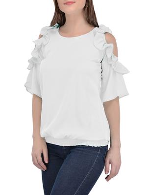 ruffled cold shoulder sleeved top - 13961919 - Standard Image - 2