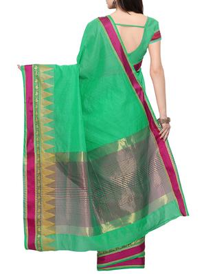 green poly cotton bordered saree with blouse - 13982010 - Standard Image - 2