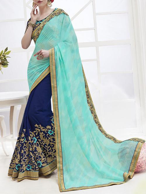 blue georgette half and half saree - 13982544 - Very Small Image - 1