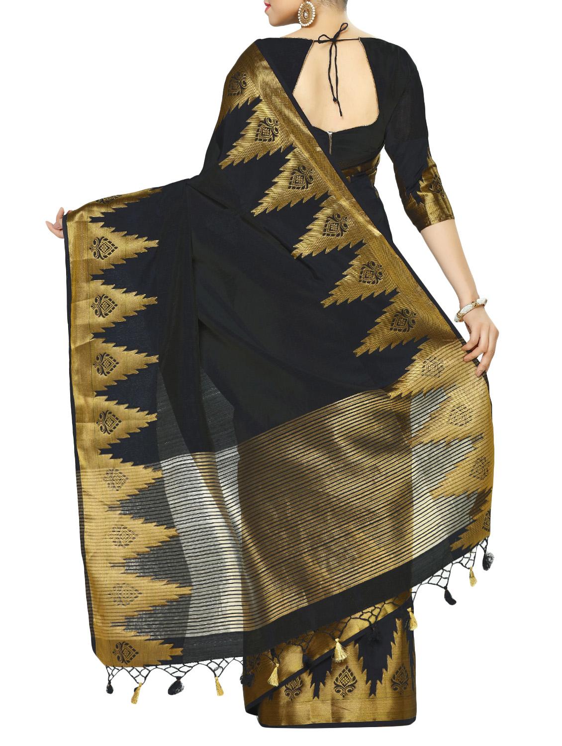 black art silk woven saree with blouse - 13982829 - Zoom Image - 2