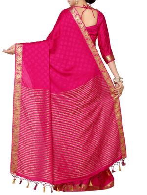 pink crepe bordered saree with blouse - 13982871 - Standard Image - 2