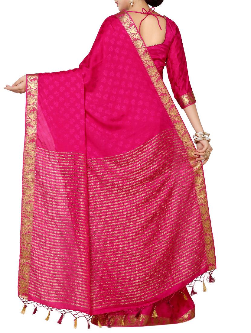 pink crepe bordered saree with blouse - 13982871 - Zoom Image - 2