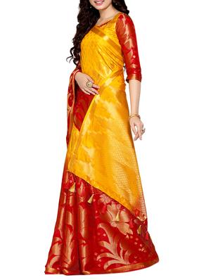 yellow art silk kanjivaram saree with blouse - 13982937 - Standard Image - 2