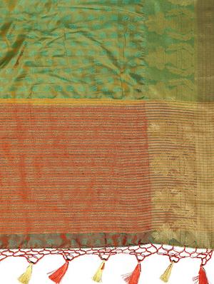 green art silk kanjivaram saree with blouse - 13982938 - Standard Image - 5