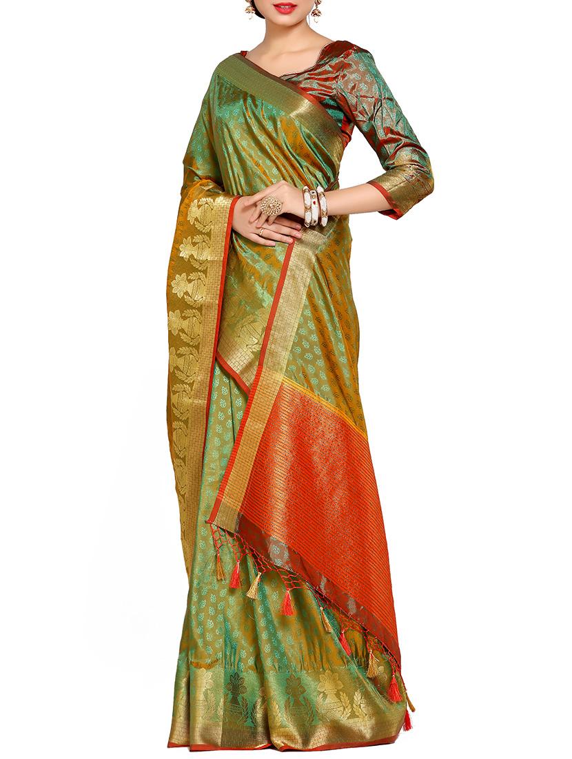 green art silk kanjivaram saree with blouse - 13982938 - Zoom Image - 2