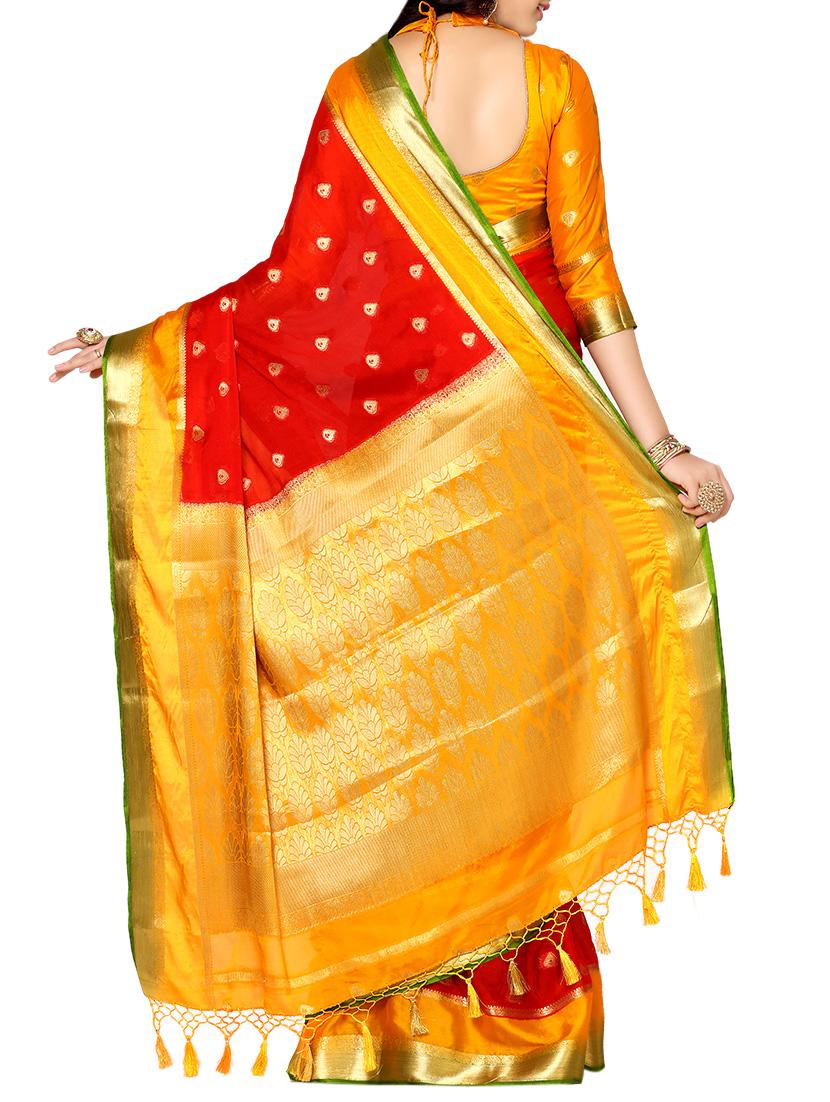 red crepe kanjivaram saree with blouse - 13982943 - Zoom Image - 2