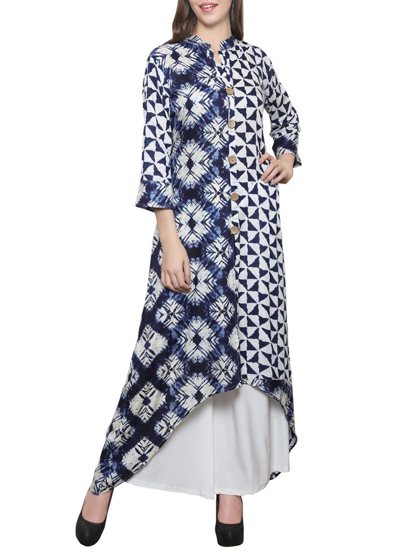 Blue Rayon Highlow Kurta - By