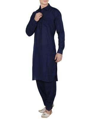navy blue cotton pathani set - 13990011 - Standard Image - 2