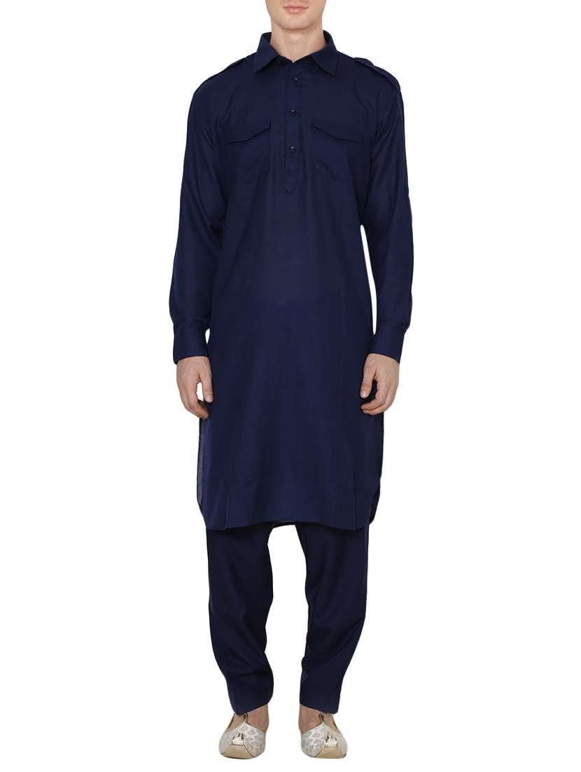 navy blue cotton pathani set
