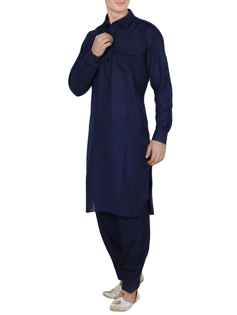 navy blue cotton pathani set - 13990011 - Zoom Image - 2