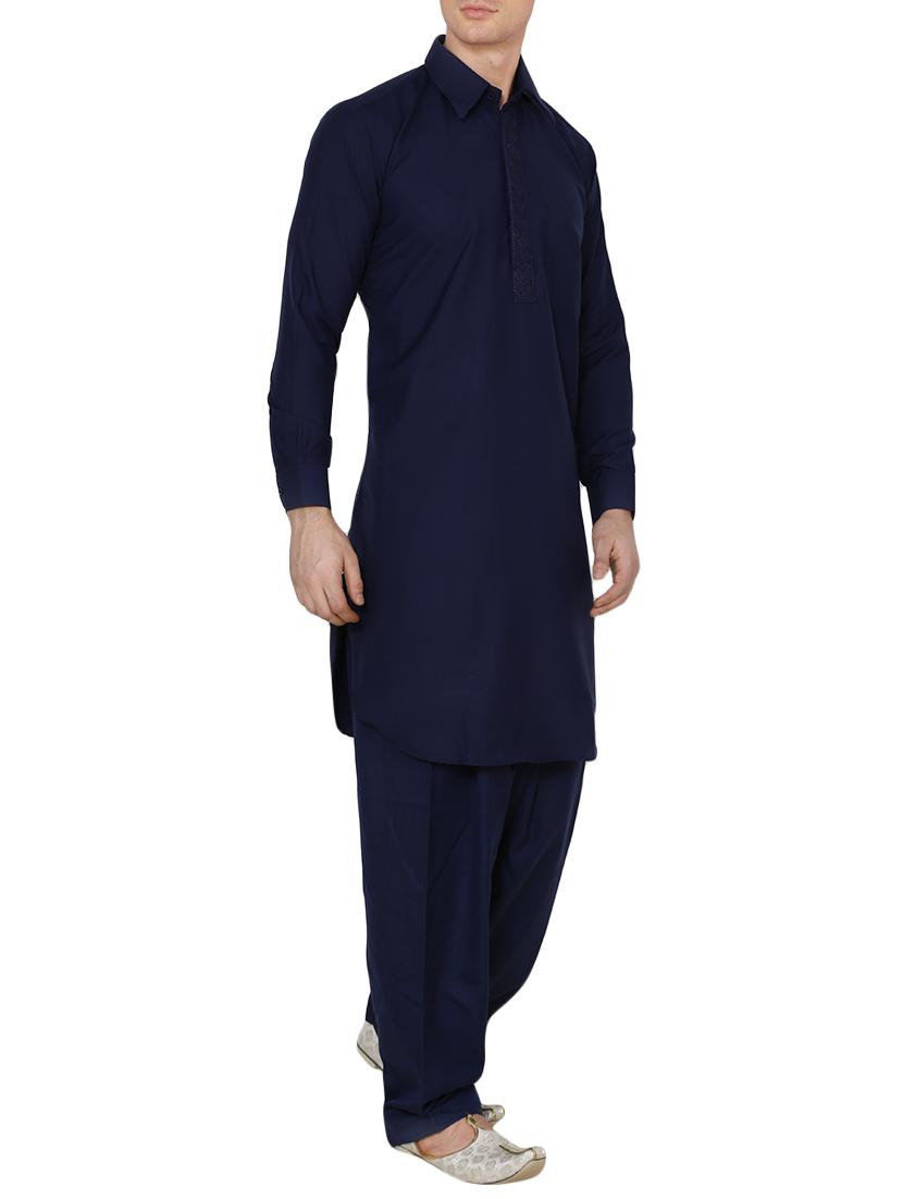 blue cotton pathani ethnic wear set - 13990015 - Zoom Image - 2