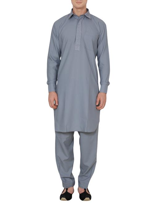 grey cotton kurta pyjama set - 13990017 - Standard Image - 1