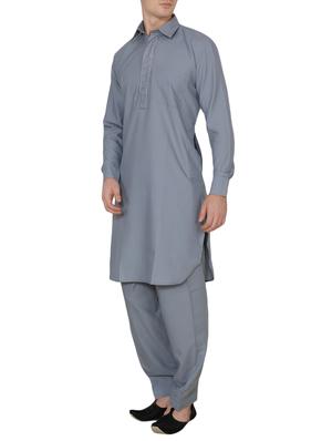 grey cotton kurta pyjama set - 13990017 - Standard Image - 2