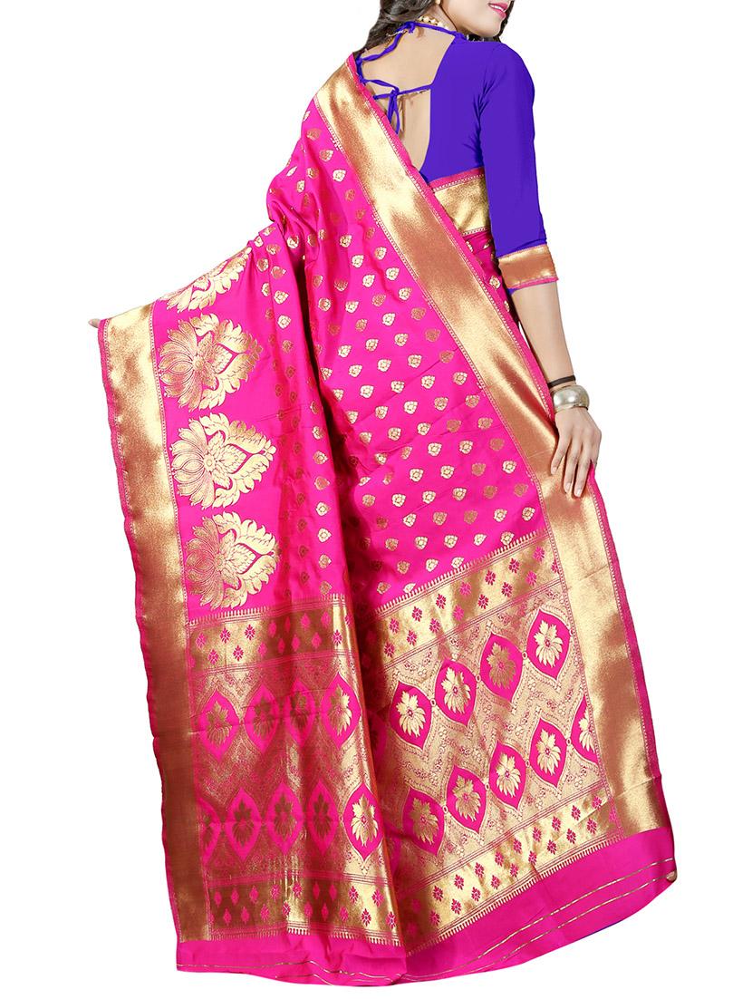 pink art silk banarasi saree with blouse - 13991095 - Zoom Image - 2