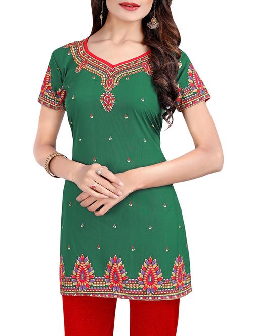 green crepe straight kurti - 13991959 - Very Small Image - 1